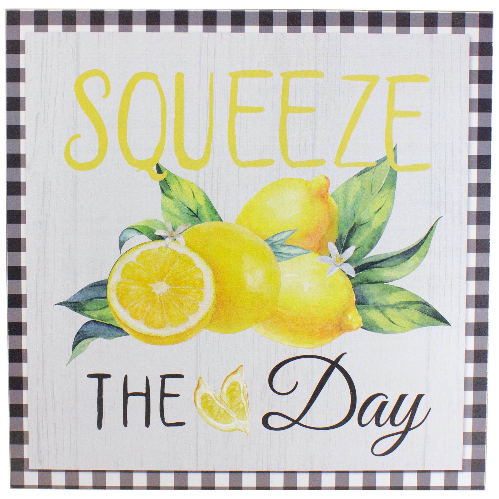 White & Black Gingham Squeeze the Day Lemon Wall Décor